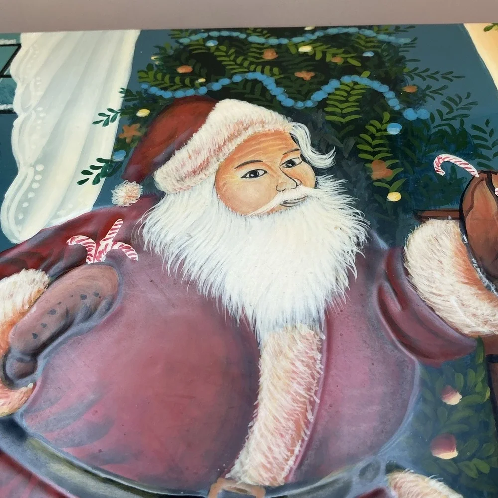 Vintage Style Christmas Santa Claus Wooden Keepsake Box 12x12 Hinged Lid Storage